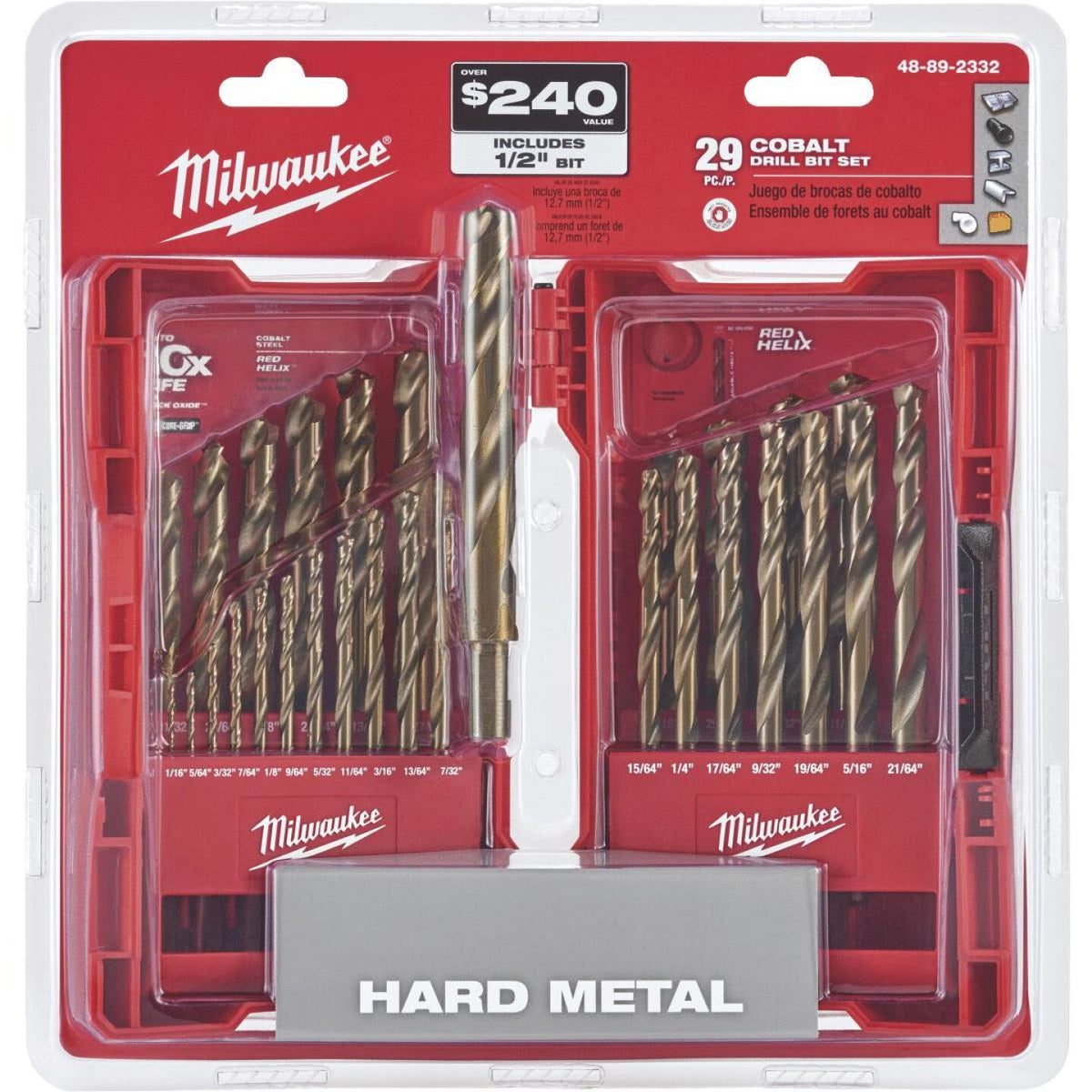 Milwaukee Red Helix 29-Piece Cobalt Drill Bit Set, 1/16 In. thru 1