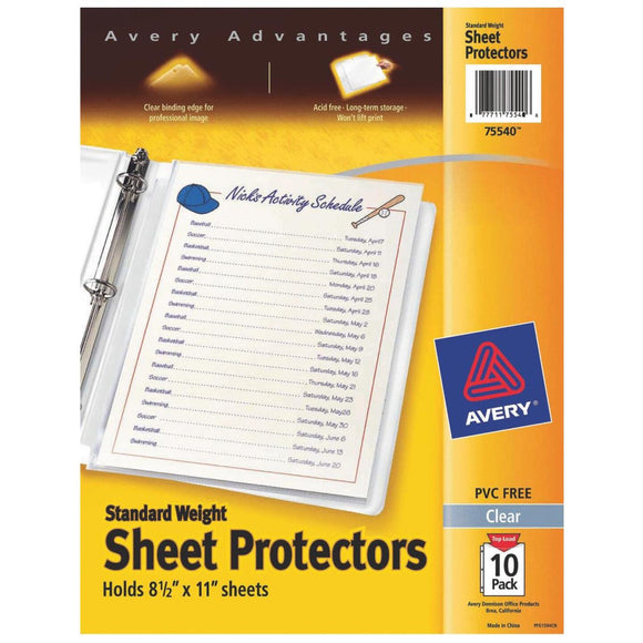 Avery Products 8-1/2 In. x 11 In. Top Loadin Clear Standard Weight Sheet Protector (10-Pack)