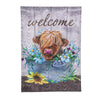 Evergreen Relaxing Highland Cow Moire Garden Flag