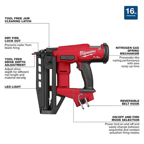 Milwaukee M18 FUEL™ 16 Gauge Straight Finish Nailer (18-Volt)