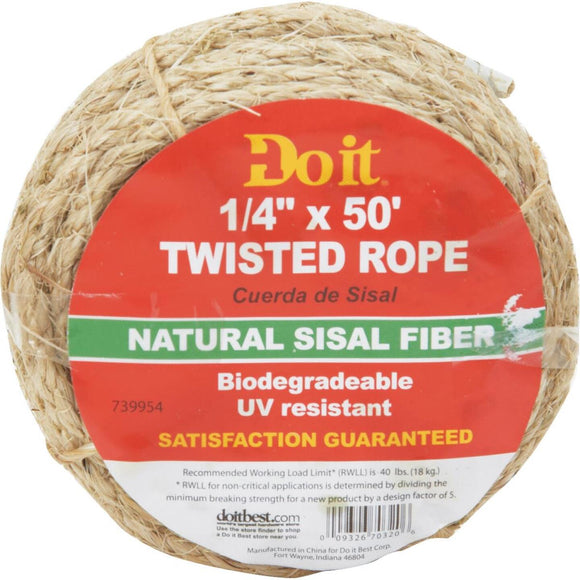 Do it 1/4 In. x 50 Ft. Natural Twisted Sisal Fiber Packaged Rope