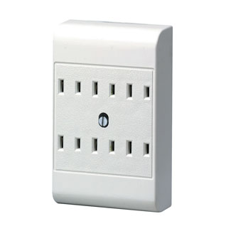 Leviton 15 Amp, 125 Volt, 2-Wire, 2-Pole 6-Outlet Adapter, Surface Mounting - White (125 V, White)