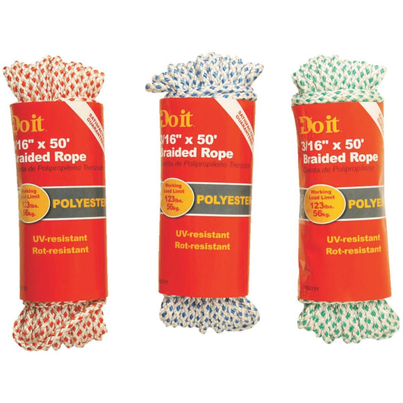 Do it 3/16 In. x 50 Ft. Assorted Colors Diamond Braided Polyester Packaged Rope