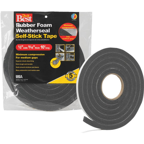 Do it Best 1/2 W x 9/16 T x 10' L Black Foam Weatherstrip Tape