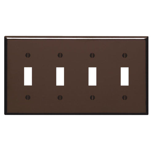 Leviton 4-Gang Plastic Toggle Switch Wall Plate, Brown