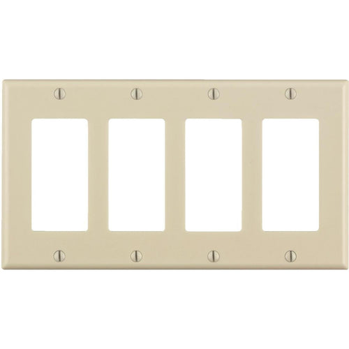 Leviton Decora 4-Gang Smooth Plastic Rocker Decorator Wall Plate, Light Almond