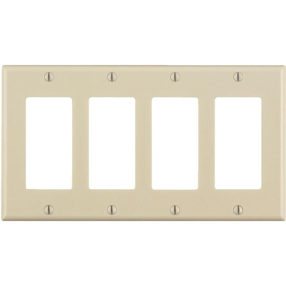 Leviton Decora 4-Gang Smooth Plastic Rocker Decorator Wall Plate, Light Almond