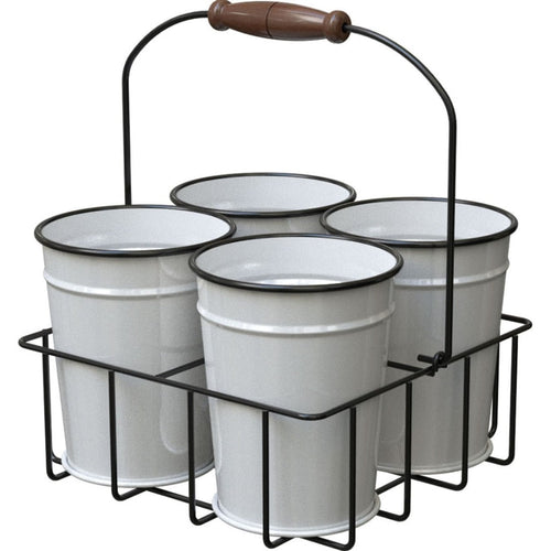 MILK HOUSE ENAMEL MINI BUCKET PLANTERS W/CARRIER