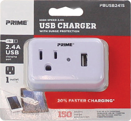 USB CHARGER 2.4 A 1 OUTLET WHITE