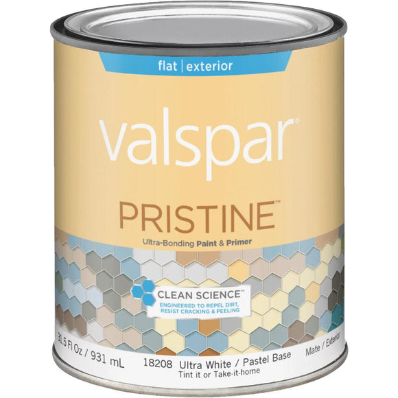 Valspar Pristine 100% Acrylic Paint & Primer Flat Exterior House Paint, Ultra White/Pastel Base, 1 Qt.