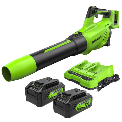 Greenworks (2x24V) 585 CFM Cordless Battery Leaf Blower w/ (2) 4.0 Ah USB Batteries & Dual Port Charger