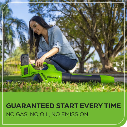 Greenworks (2x24V) 585 CFM Cordless Battery Leaf Blower w/ (2) 4.0 Ah USB Batteries & Dual Port Charger