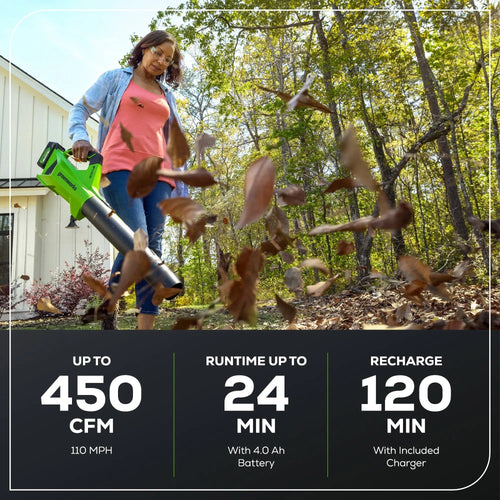 Greenworks 450 CFM Cordless Battery Leaf Blower w/ 4.0 Ah USB Battery & Charger