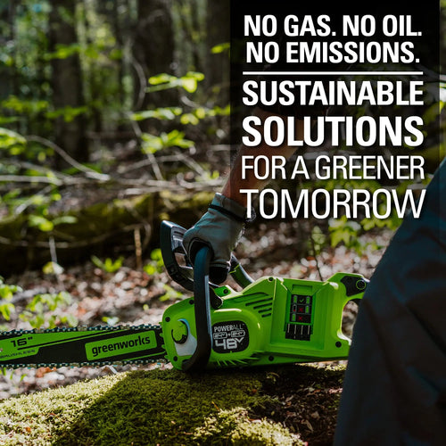 Greenworks 48V (2x24V) Cordless Battery Chainsaw w/ Two (2) 4.0Ah USB Batteries & Dual Port Charger