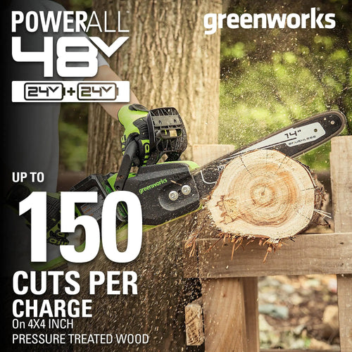 Greenworks 48V (2x24V) Cordless Battery Chainsaw w/ Two (2) 4.0Ah USB Batteries & Dual Port Charger