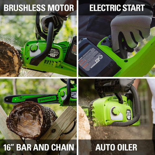 Greenworks 48V (2x24V) Cordless Battery Chainsaw w/ Two (2) 4.0Ah USB Batteries & Dual Port Charger