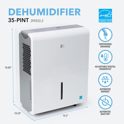 Perfect Aire 35-Pint ENERGY STAR Dehumidifier With Continuous Drainage, Ultra-Quiet Operation