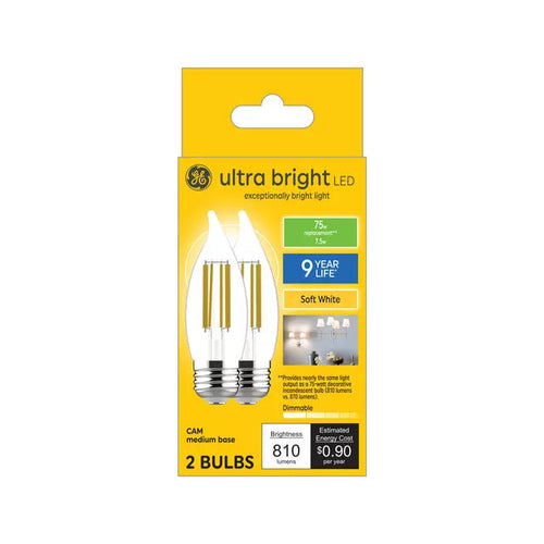 GE Ultra Bright LED 75 Watt Replacement Soft White CA11 Deco - Candle Bulbs