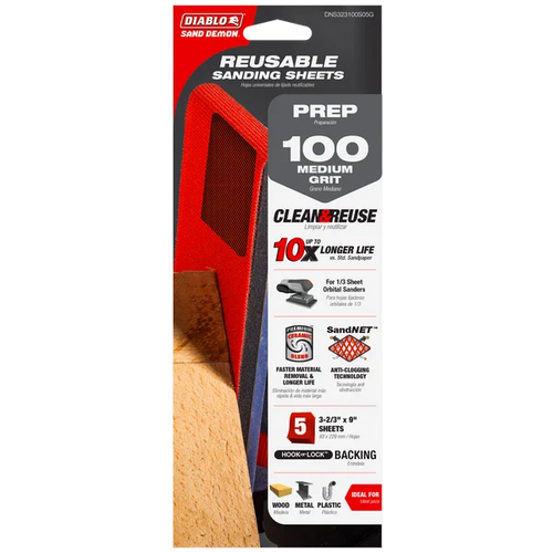 Diablo 1/3 Sheet Sand Demon™ 100-Grit Reusable Sanding Sheets