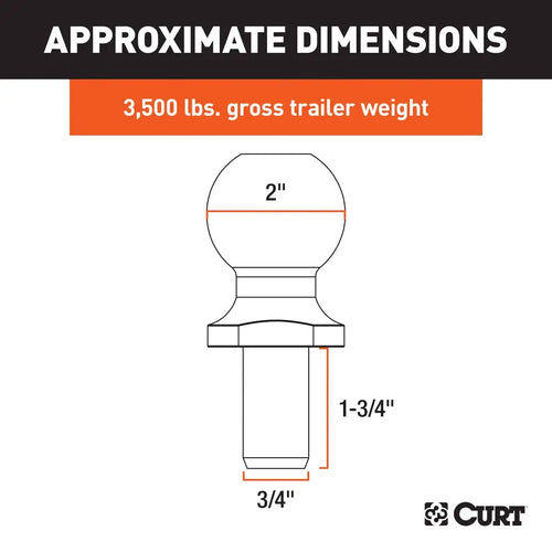 Curt 2 Trailer Ball (3/4 x 1-3/4 Shank, 3,500 lbs., Chrome, Packaged) #40064
