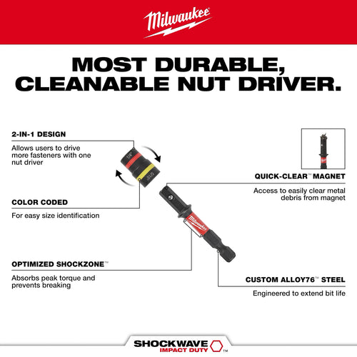Milwaukee SHOCKWAVE™ Impact Duty 1/4 and 5/16 x 2-1/4 QUIK-CLEAR™ 2-in-1 Magnetic Nut Driver Bulk 25