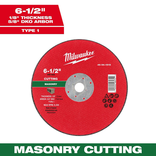 Milwaukee 6-1/2 x 1/8 x 5/8 DKO Masonry Cut Off Wheel -Type 1