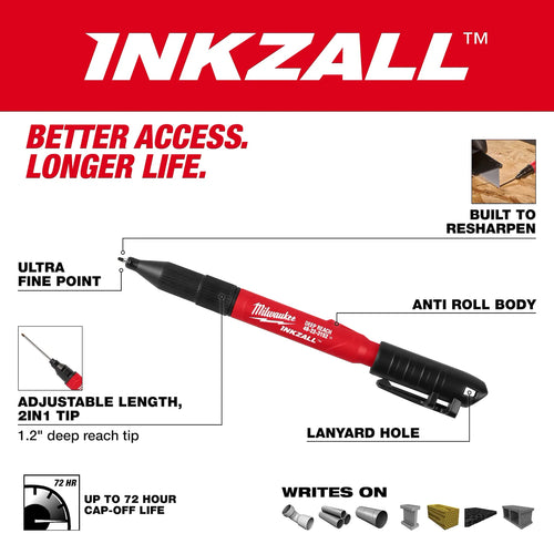 Milwaukee INKZALL™ 2IN1 Deep Reach Ultra Fine Point Black Jobsite Marker