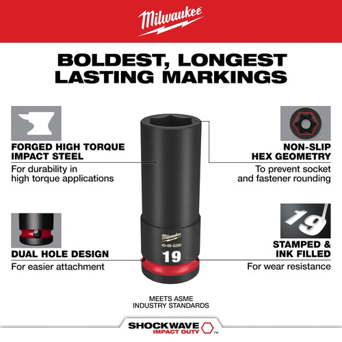 Milwaukee 8PC SHOCKWAVE™ Impact Duty 3/8 Drive Metric Deep 6 Point Socket Set