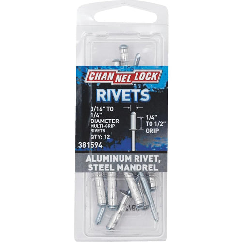 Channellock 3/16 In. to 1/4 In. Dia. x 0.251 In. to 0.500 In. Grip Aluminum POP Rivet (12-Pack)