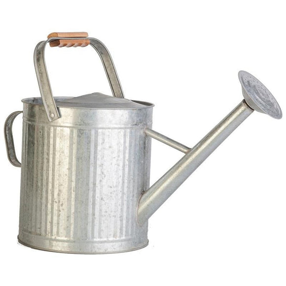 VINTAGE GALVANIZED WATERING CAN WITH WOOD HANDLE (2 GALLON, GALVANIZED)