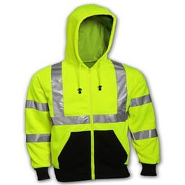 Hi-Viz Hooded Sweatshirt, ANSI/ISEA 107 Class III, Yellow/Green, XXL