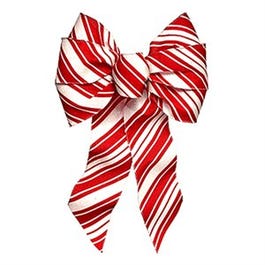 Deluxe Christmas Bow, Red & White Stripe, 8.5 x 14-In.