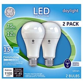 LED Light Bulbs, Frosted Daylight, 12-Watts, 1100 Lumens, 2-Pk.