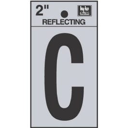 Address Letters, C, Reflective Black/Silver Vinyl, Adhesive, 2-In.