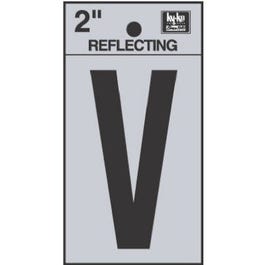 Address Letters, V, Reflective Black/Silver Vinyl, Adhesive, 2-In.