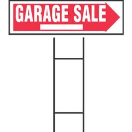 Garage Sale Sign, Red & White Plastic With H-Bracket, 10 x 24-In.