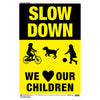 Hy-Ko Plastic Slow Down Children Playing Sign, 12” x 18”