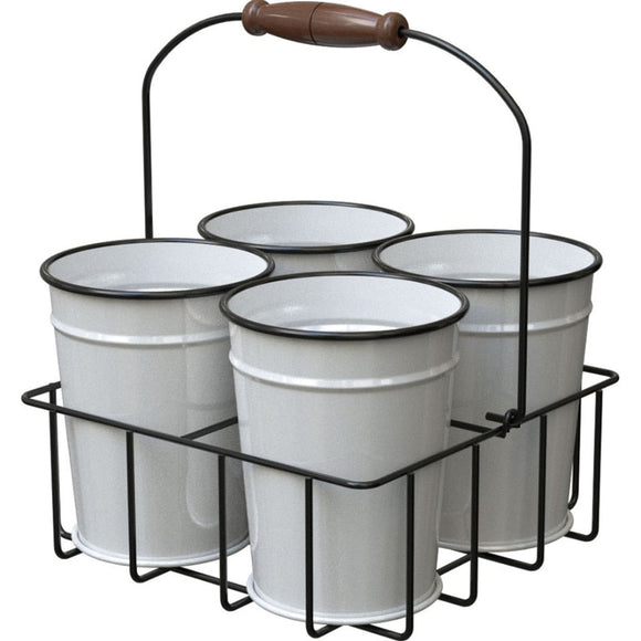 MILK HOUSE ENAMEL MINI BUCKET PLANTERS W/CARRIER (6 INCH)